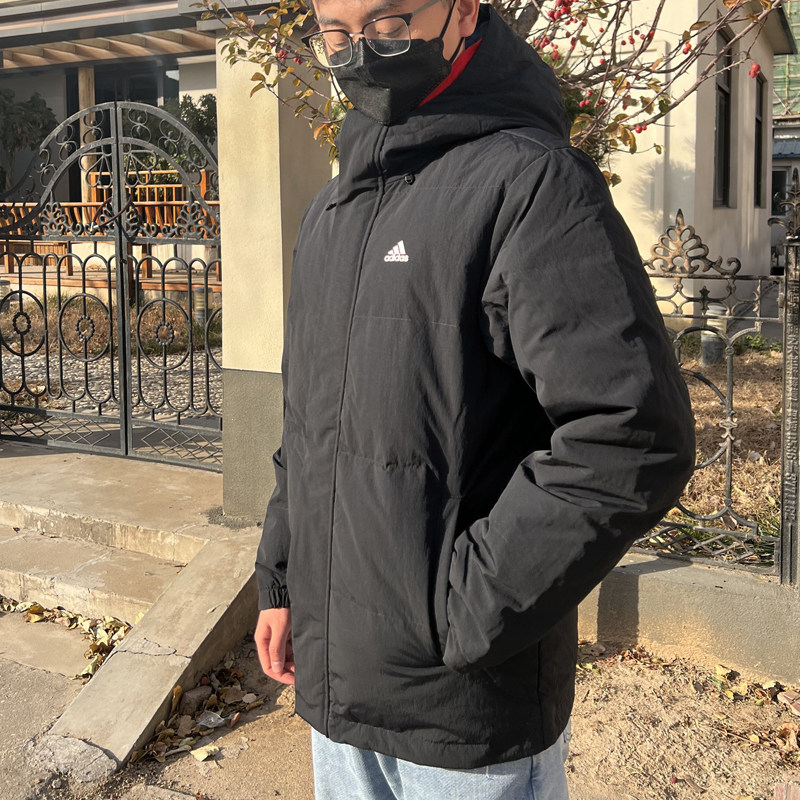 阿迪达斯羽绒服男装冬季新款连帽运动服训练保暖防风户外男士外套