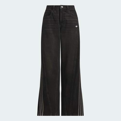 Adidas/阿迪达斯三叶草女子纯棉牛仔阔腿运动直筒裤JX6865