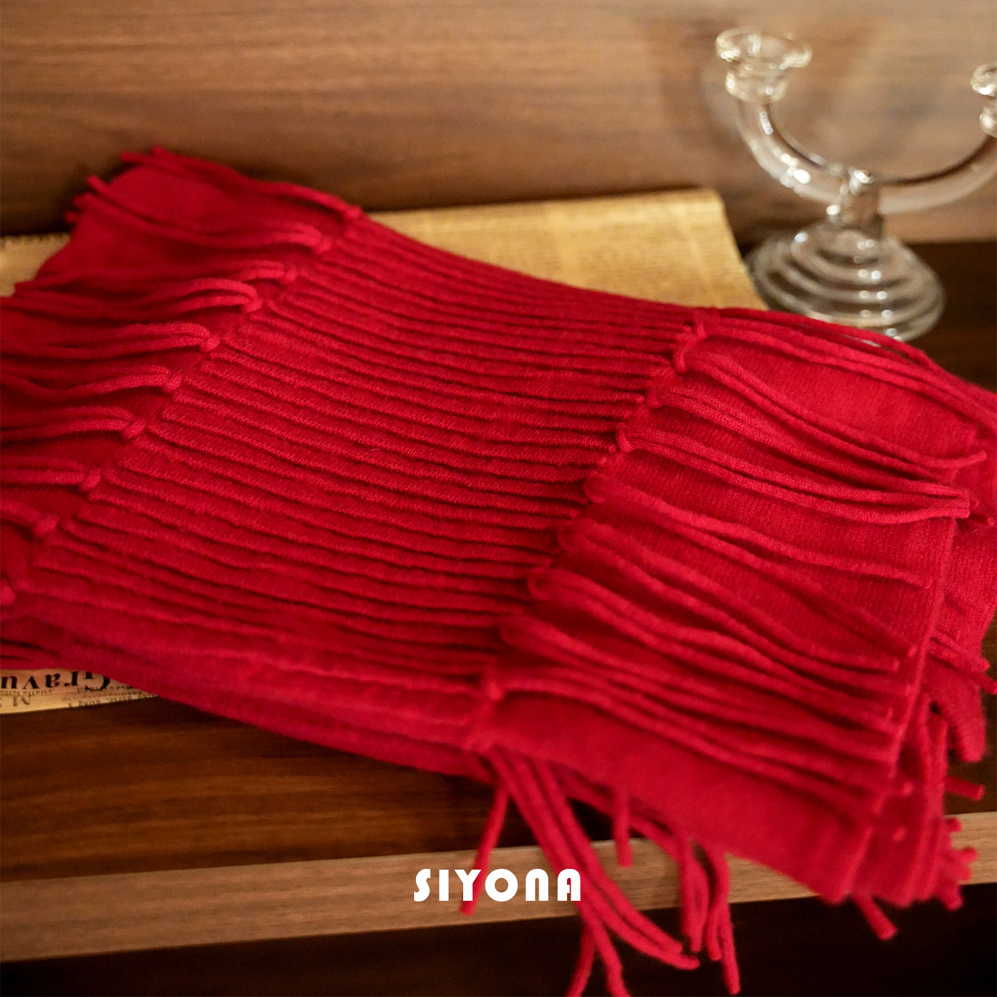 SIYONA本命年红色蜈蚣巾纯山羊绒流苏围巾女秋冬保暖高级围脖
