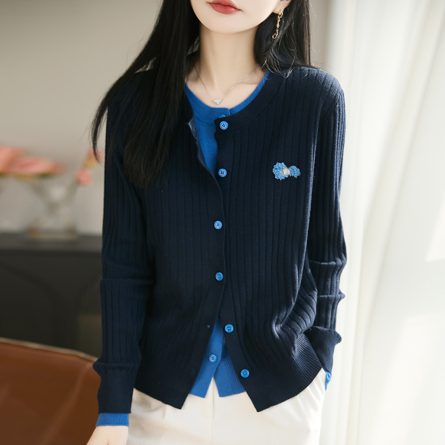 2026新款假两件秋季大码针织开衫外套女洋气中老年女装上衣毛衣