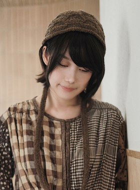 Lion~白崖 康赛妮美丽诺羊毛牦牛绒蕾丝纹理针织bb帽飞行帽波奈特