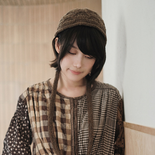 Lion 康赛妮美丽诺羊毛牦牛绒蕾丝纹理针织bb帽飞行帽波奈特 白崖