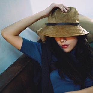 Lion 日本设计复古灯芯绒皮带渔夫帽盆帽出游遮阳帽男女秋冬 岛屿