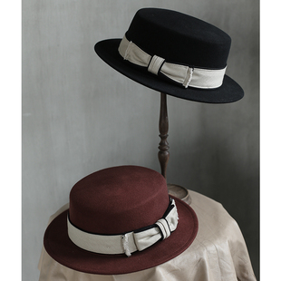 Lion 独家定制蝴蝶结平檐平顶直筒羊毛呢礼帽毡帽男女 伦敦生活