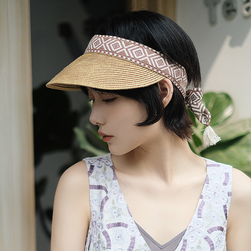 几何刺绣流苏宽檐春夏女棕榈树