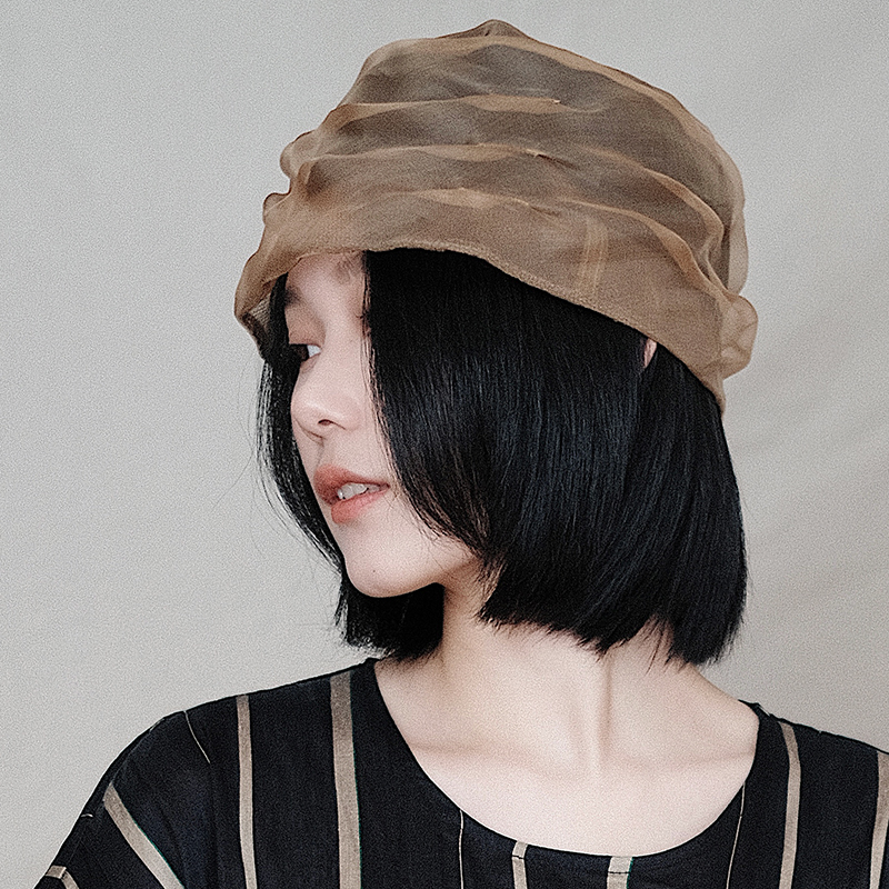 复古风全真丝褶皱圆顶小礼帽