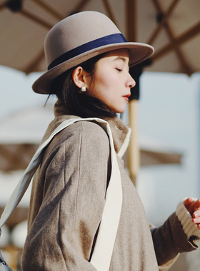 Lion~Moonstone自留云朵触感chao细滑羊毛呢宽檐高顶礼帽盆帽男女