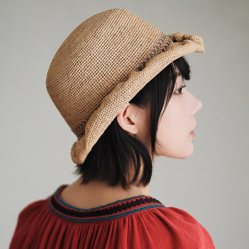 Lion～夏洛特 手工编织钩针拉菲草草帽礼帽遮阳帽牛仔bowler hat