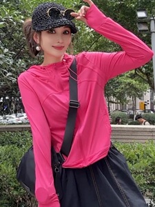 防晒衣女冰丝薄款外套连帽抽绳休闲户外旅游运动速干防晒服上衣
