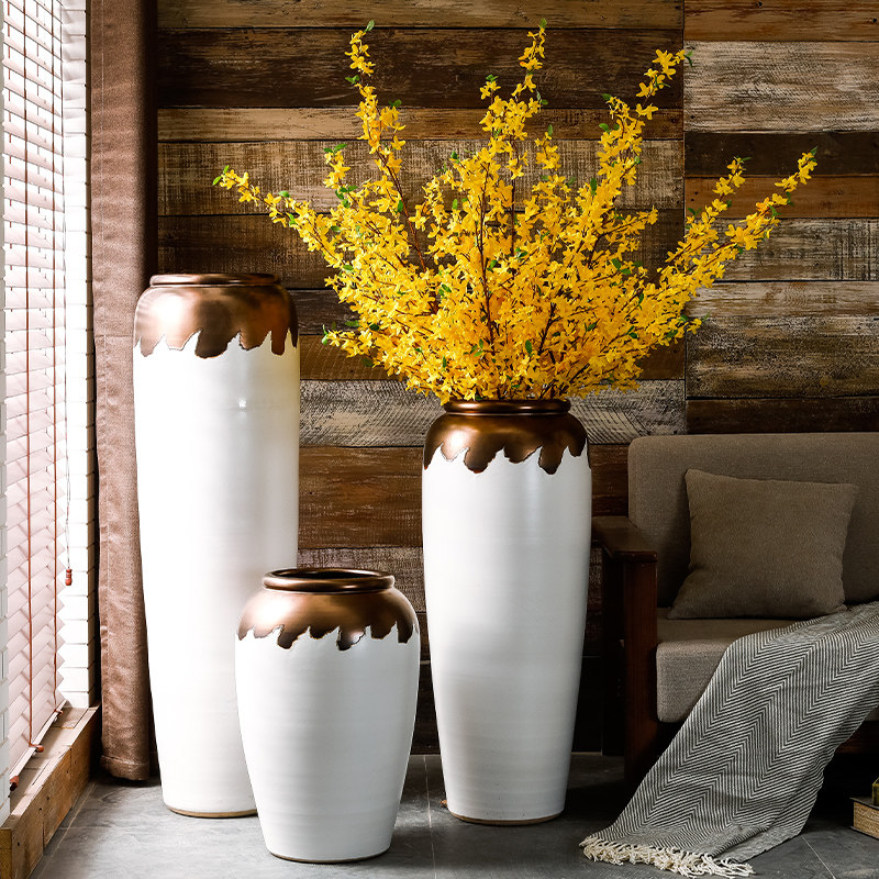 花瓶摆件现代简约客厅插花落地大号欧式花盆陶瓷金釉别墅花园装饰