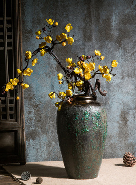 仿真梅花枝花枝客厅黄色腊梅假花禅意陶瓷花瓶陶罐插花摆放装饰品