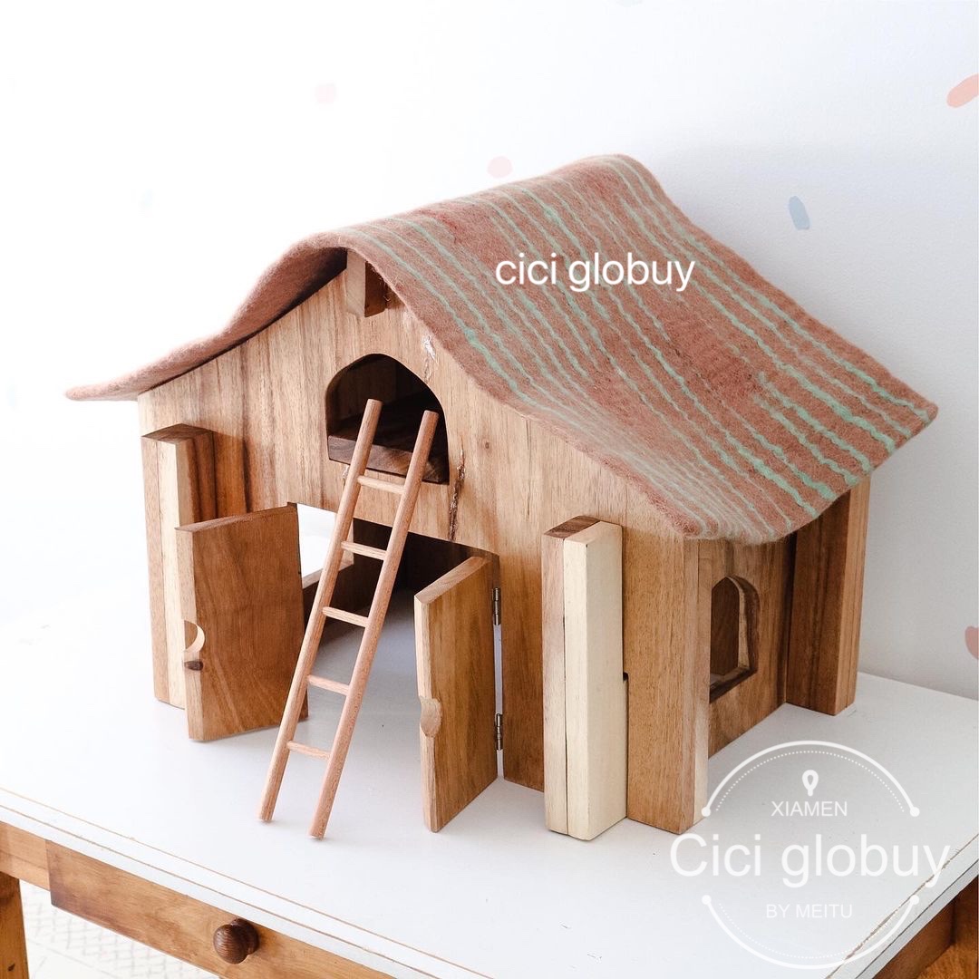 现货澳洲Papoosetoys手工毛毡场景搭建过家家农场布置景木制谷仓