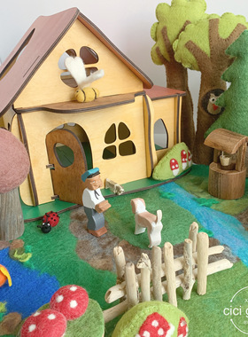 俄罗斯手工木制拼装玩具场景角色扮演布景游戏娃娃屋房子玩具屋