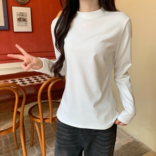 4614实拍280克消光椰绒半高领打底衫女内搭秋冬加厚加绒长袖T恤