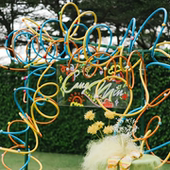 彩色多巴胺婚礼婚庆氛围感铝塑管花艺造型馆美陈装 饰道具装 置艺术