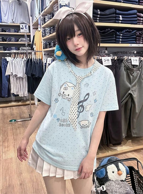 韩系波点纯棉短袖宽松T恤女上衣