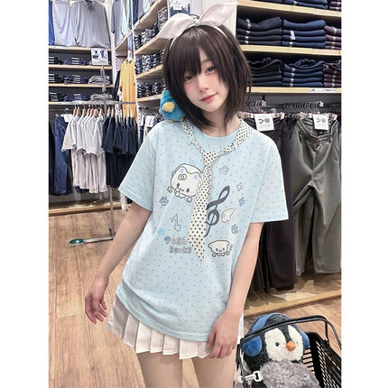 外贸原单出口~韩系波点纯棉短袖t恤女2026夏天宽松ins宅可爱上衣