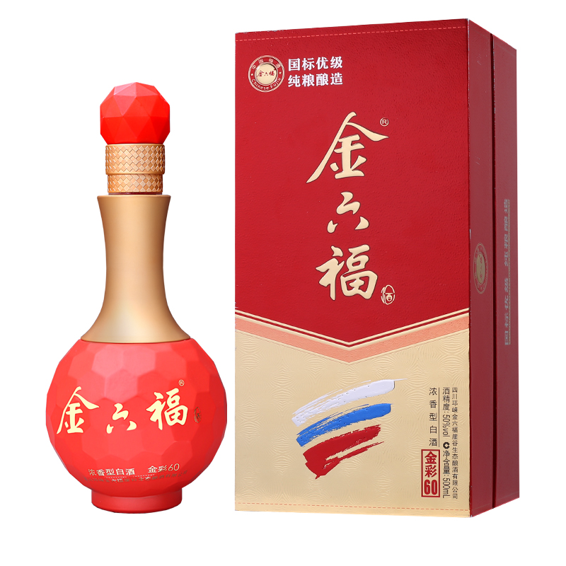 金六福金彩60五十度浓香型白酒纯正粮食酒整箱500ml*6瓶/2瓶白酒