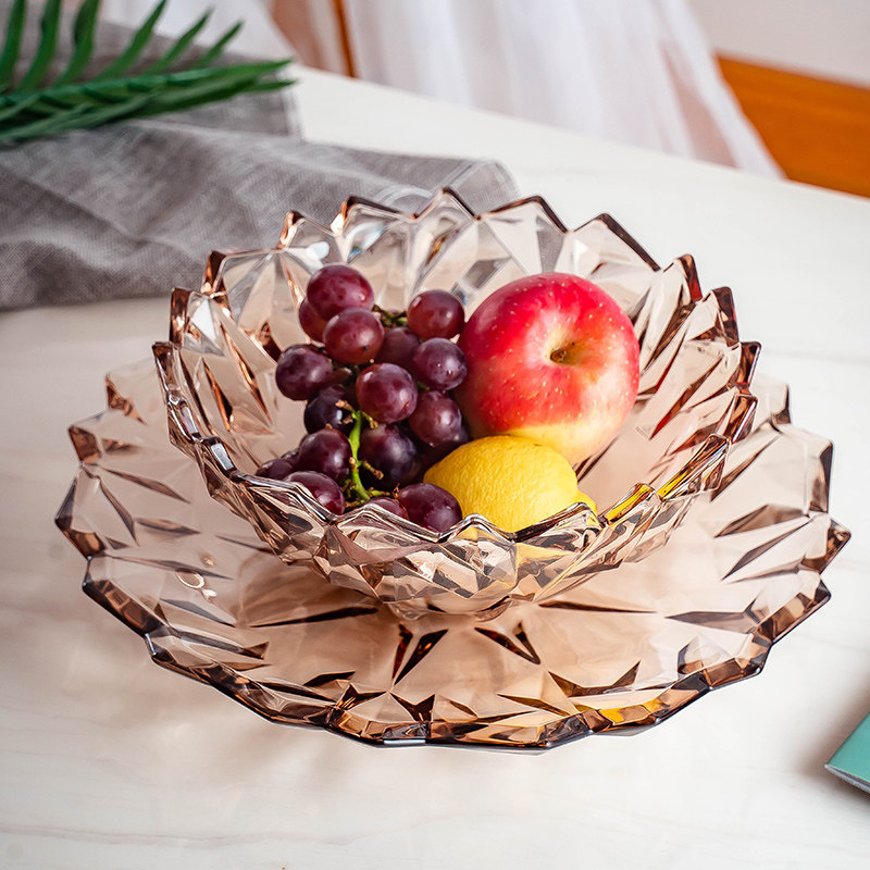 创意水晶大号玻璃水果盘家用欧式客厅糖果盘子透明干果零食水果篮