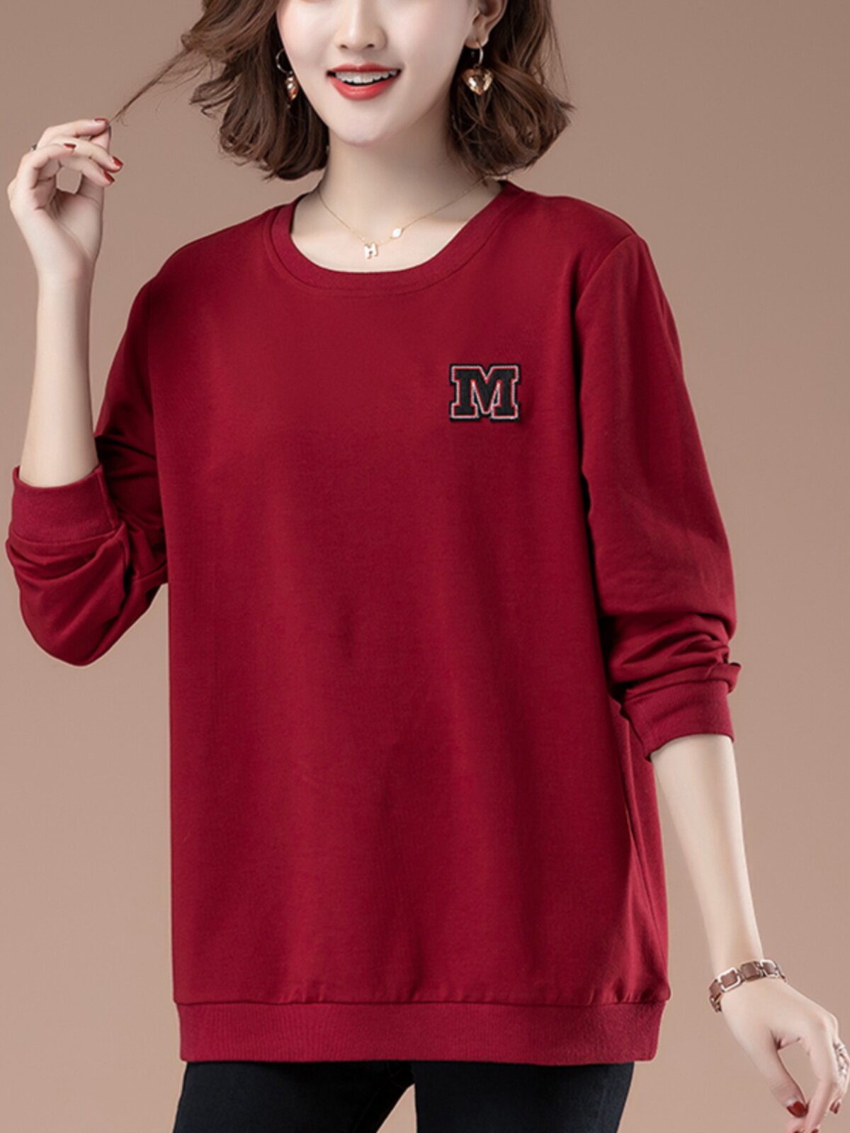 卫衣女春秋季加绒加厚长袖纯棉t恤2025新款大码宽松显瘦圆领上衣