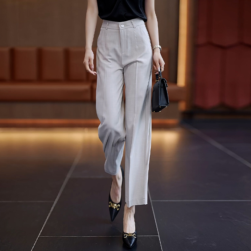 冰丝棉麻窄版阔腿裤女2025新款夏季薄款直筒西装裤子垂感休闲女裤