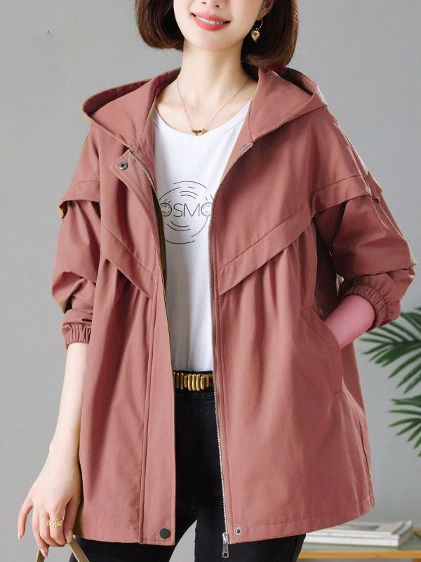 风衣外套女2025春秋新款韩版休闲百搭大码宽松连帽中长款夹克女装