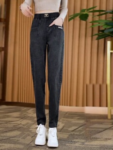 子加绒直筒老爹萝卜裤 哈伦牛仔裤 高腰显瘦小脚裤 2025新款 女春秋季