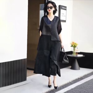25夏文艺复古新中式真丝醋酸提花长款上衣民族风贵夫人洋气两件套