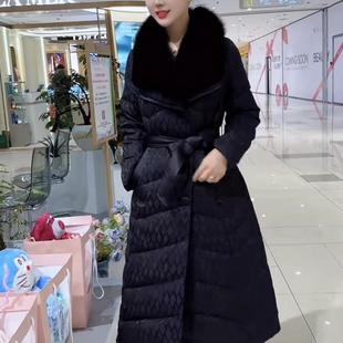 2025冬高端大牌加厚保暖白鸭绒长款羽绒服女装气质狐狸毛收腰外套
