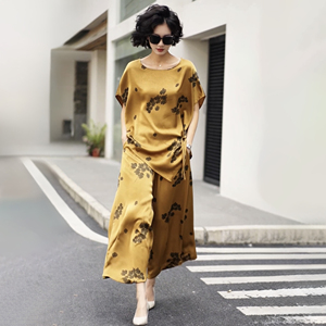 2025复古中式高级感真丝醋酸大码上衣女装宽松遮肉洋气妈妈两件套