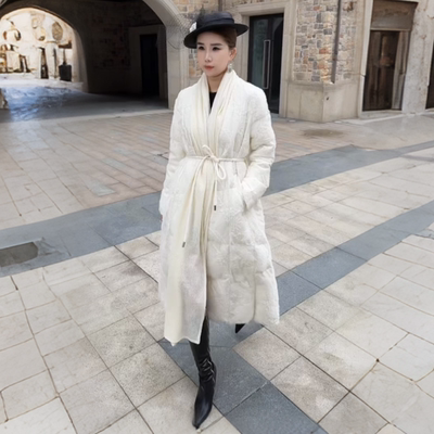 原创2025冬季时尚大牌白鹅绒加厚保暖长款羽绒服气质减龄风衣外套