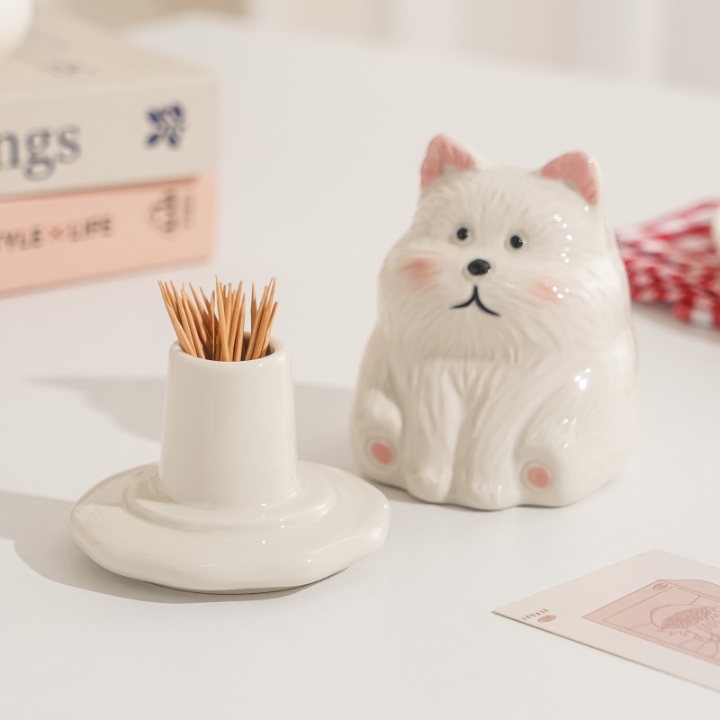 桌面萌物，西高地牙签筒太绝了！