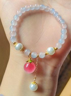 新款桃之夭夭玻璃珠手串闺蜜学生