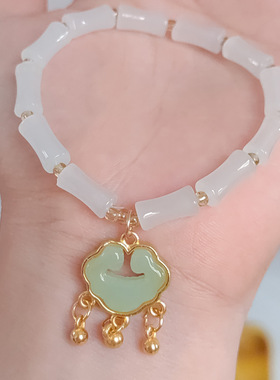 仿和田玉竹节福锁手链仿东陵玉厂