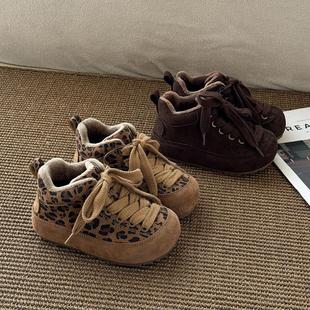 2025保暖宝宝二棉鞋 女童冬鞋 男童休闲 豹纹高帮加绒儿童面包鞋 ASM