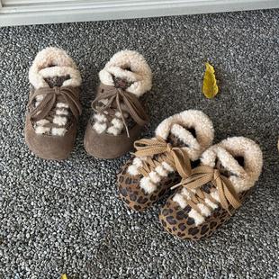 豹纹面包鞋 宝宝勃肯鞋 儿童棉鞋 加绒保暖男童毛毛鞋 潮 女童冬鞋 ASM