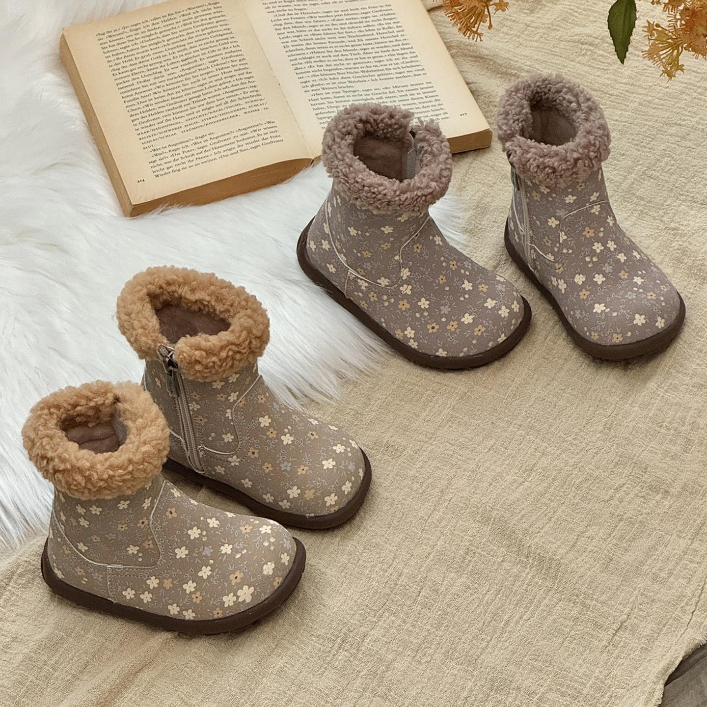 CBC儿童靴子冬款女童皮靴加绒