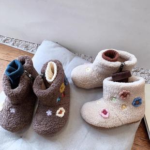葵兮可爱公主女童毛毛靴2025新款 加绒儿童棉靴外穿羊羔绒短靴 冬季