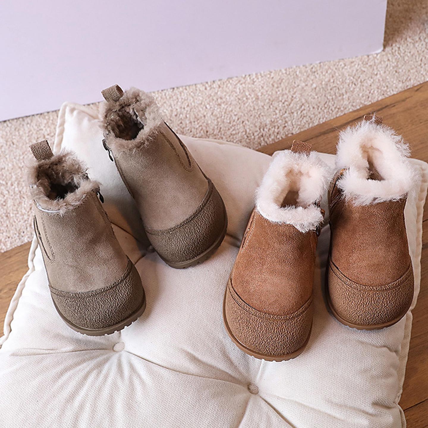 书萌加绒真皮保暖儿童雪地靴女款