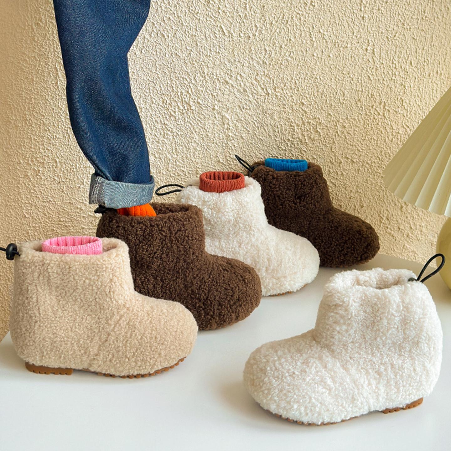 葵兮羊羔绒女童毛毛靴软底雪地靴