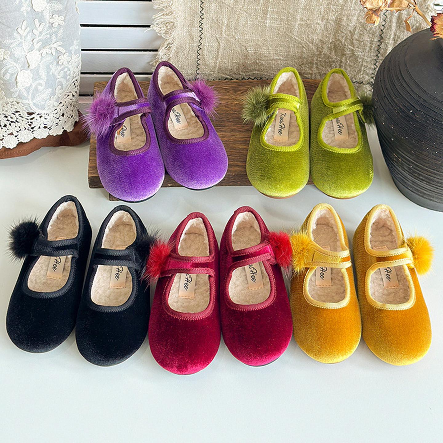 葵兮软底韩版丝绒毛球女童公主鞋