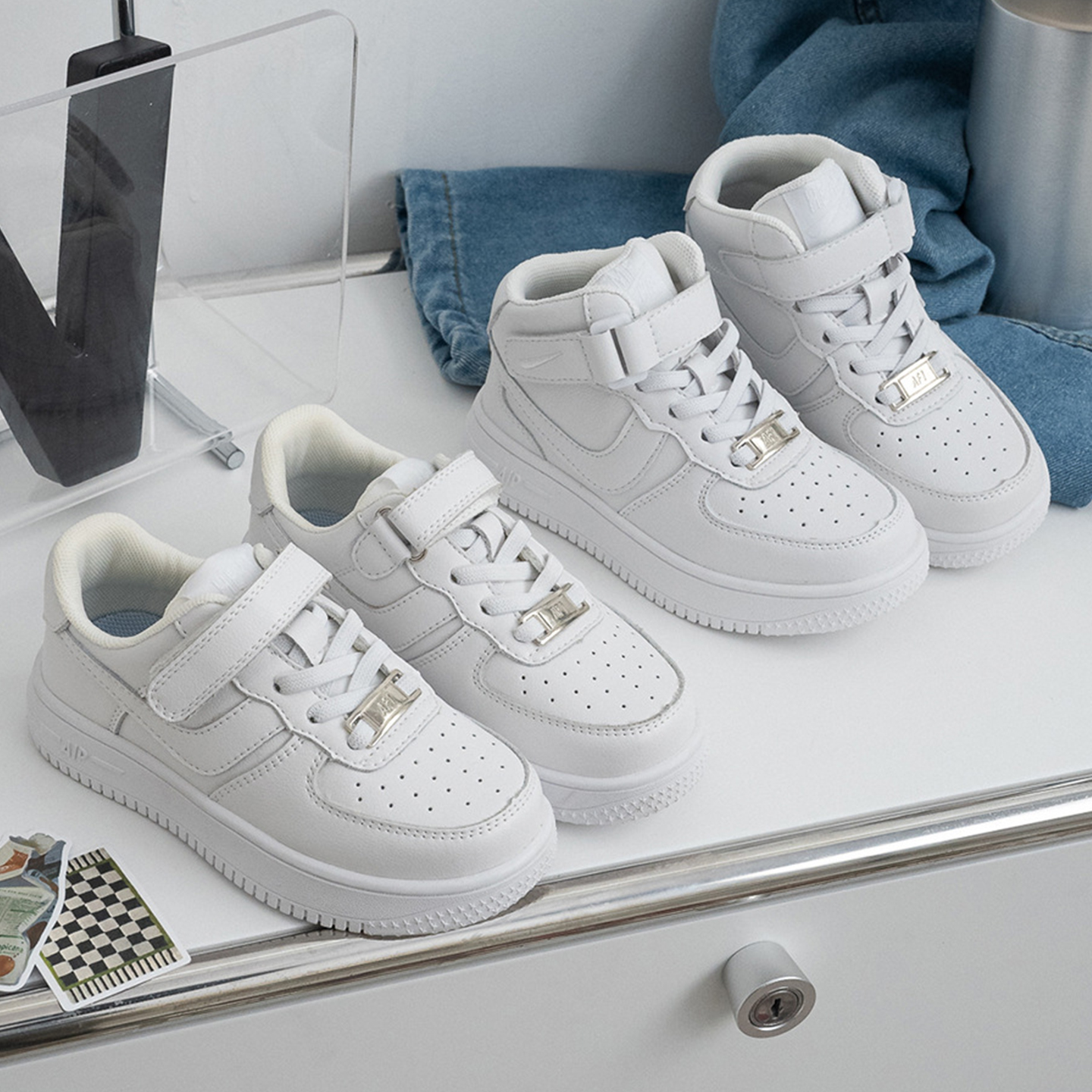 THECBC真皮百搭儿童小白鞋板鞋