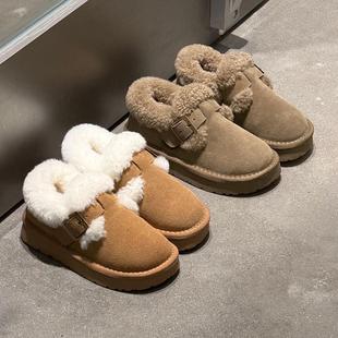 加厚东北宝宝毛毛鞋 冬季 真皮兔毛矮帮儿童雪地靴男女童大棉鞋 ASM