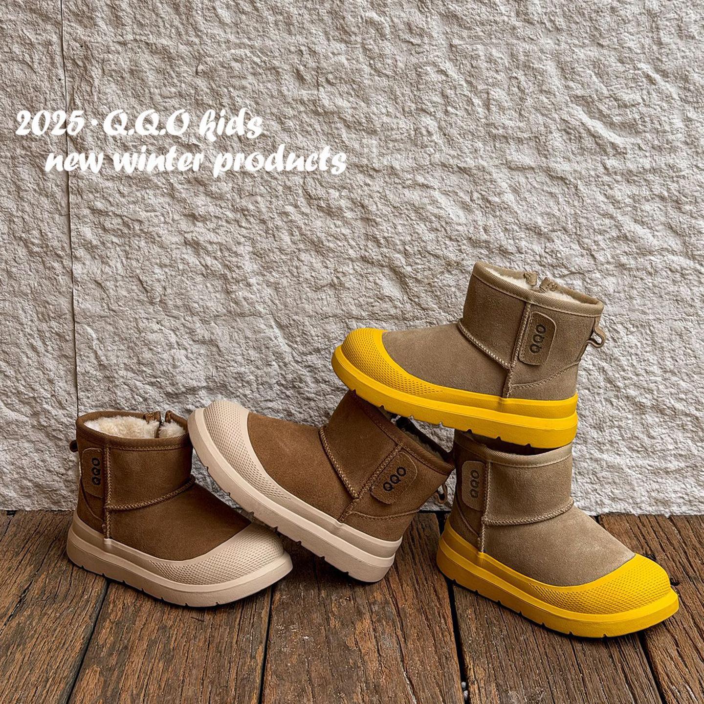 Q.Q.O真皮包头防踢儿童雪地靴