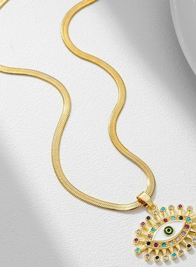 2026欧美跨境亚马逊爆款饰品铜制锁骨链白色锆石眼睛吊坠恶魔之眼