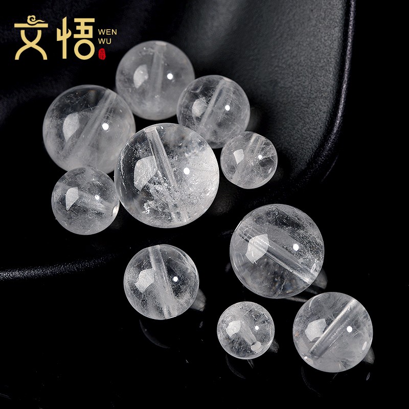 2025天然白幽灵散珠白水晶手链珠子DIY串珠水晶单颗雪花配珠手串