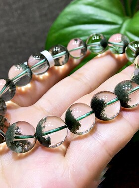 2026天然墨绿色绿幽灵聚宝盆手链男女满天星千层通透水晶三圈发晶