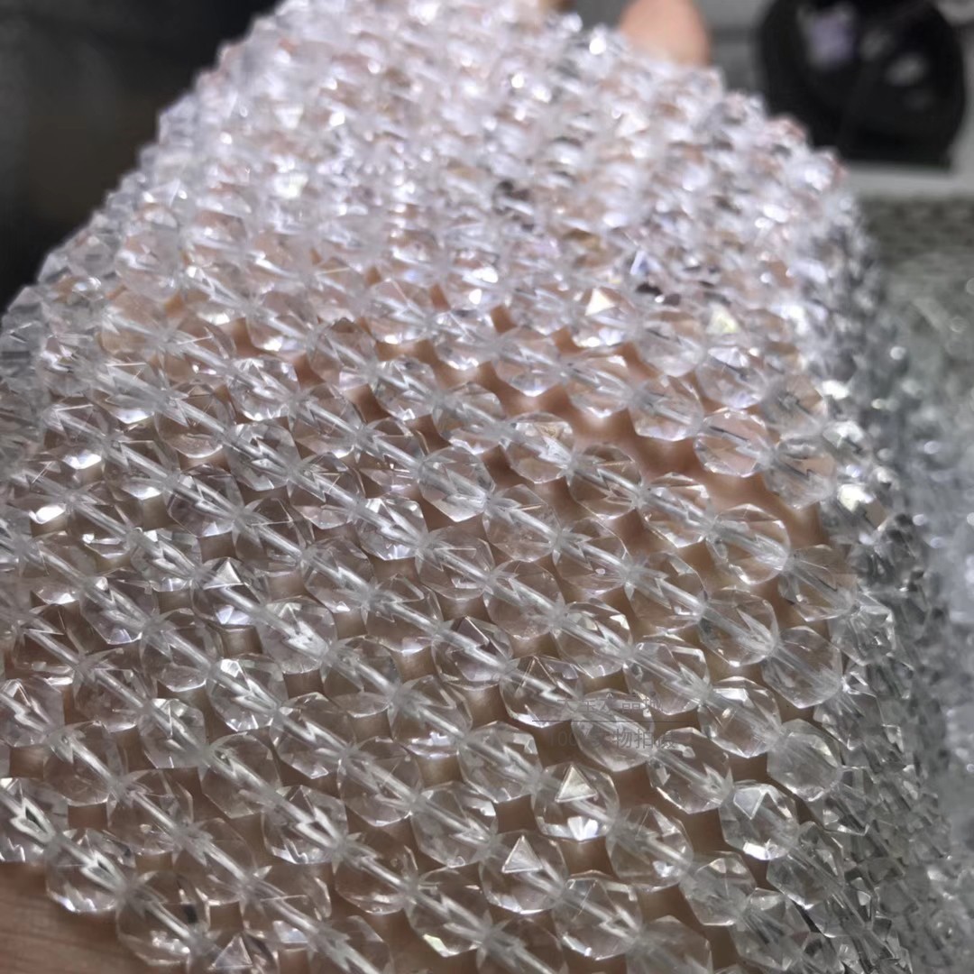 2025天然水晶 天然白水晶钻石面切面刻面散珠 切角半成品 手链珠
