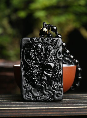 2026诚石天然黑曜石佛魔一念之间吊坠项链男款佛头霸气项坠厂家直