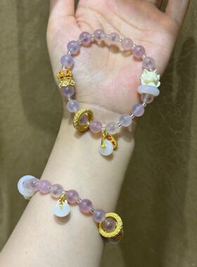 2026香灰宫琉璃粉色九尾狐糖心玛瑙手串纳福莲藕平安扣手链女神礼
